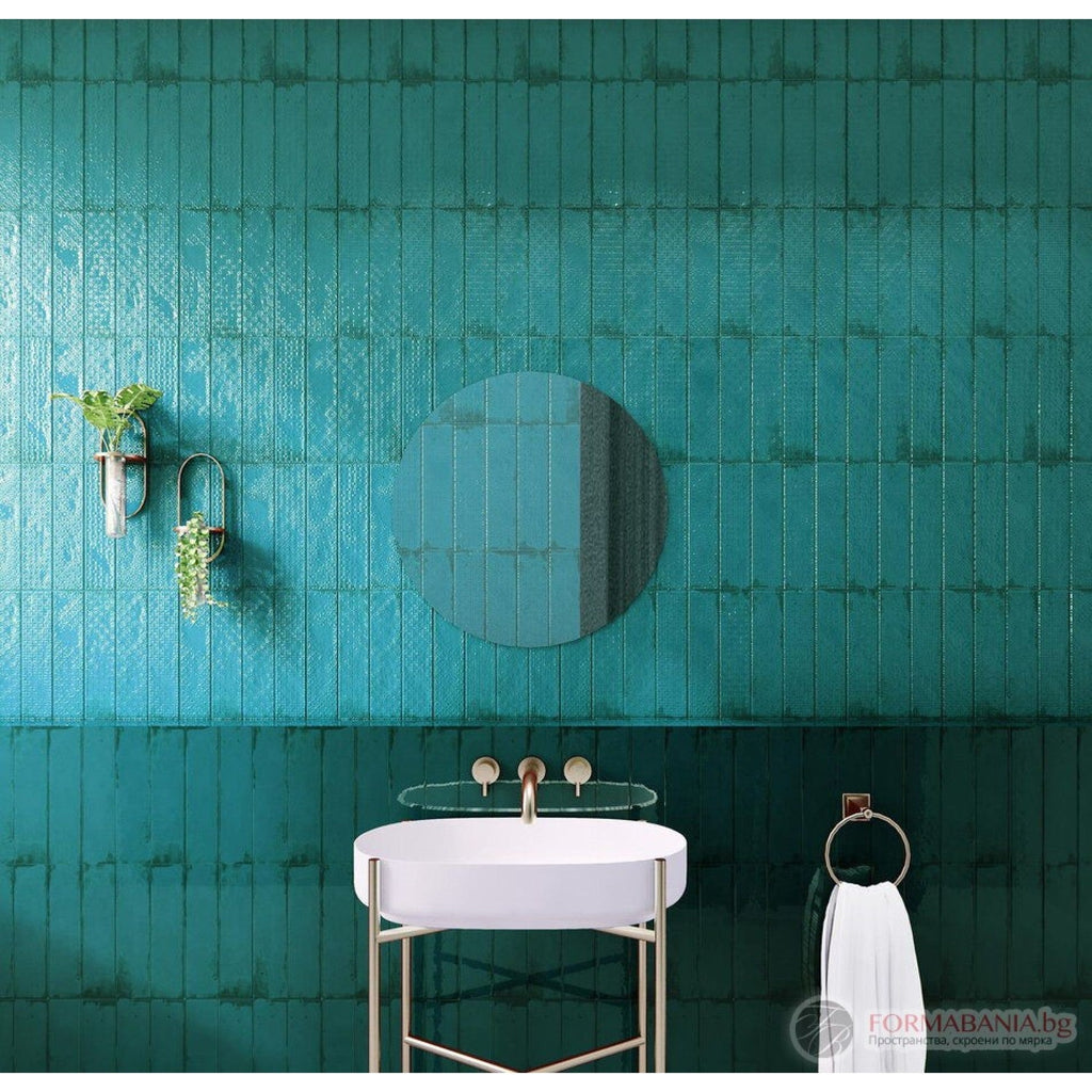 Rain Glassy Aquamarine Glossy Porcelain 7.5x30