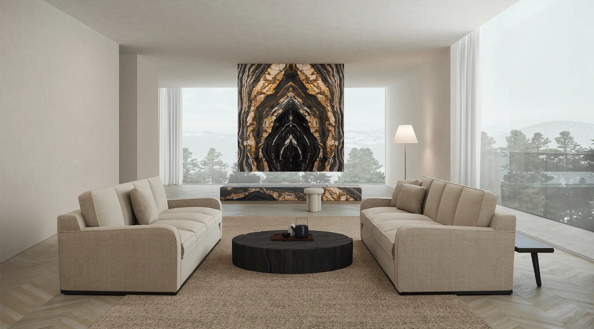 Bookmatch Majesto Noir Quartzite Oro Polished Porcelain 120x280