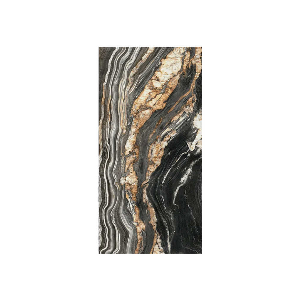 Bookmatch Majesto Noir Quartzite Oro Polished Porcelain 120x280